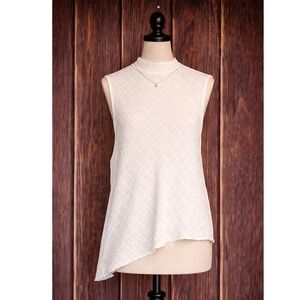 Maeve Anthropologie Top Womens XL White Textured Mock Neck Asymmetrical NWT